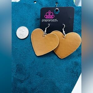 9 pair for $38 🔥 Paparazzi Tan Heart Statement Earrings NEW in package